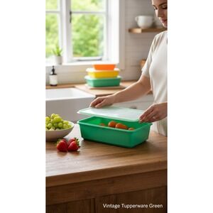 Vintage Tupperware Green Produce Keeper Container Strainer Insert & Lid 70s 80s